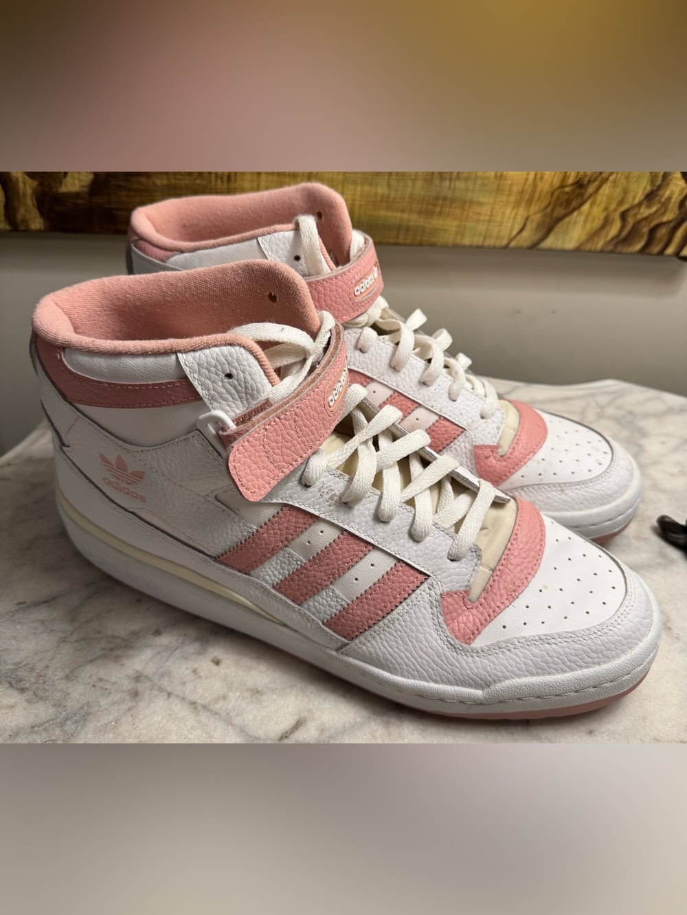 Adidas Forum Mid Men’s White/Pink Sneakers, Size 13 US